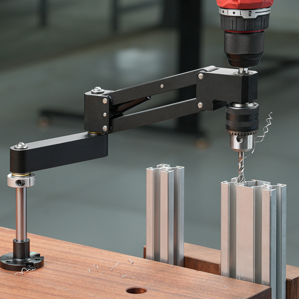 Woodworking Kumiko - Verstelbare, articulerende cantilever-taparmstandaard voor handboormachines, tapgeleidingsgereedschap