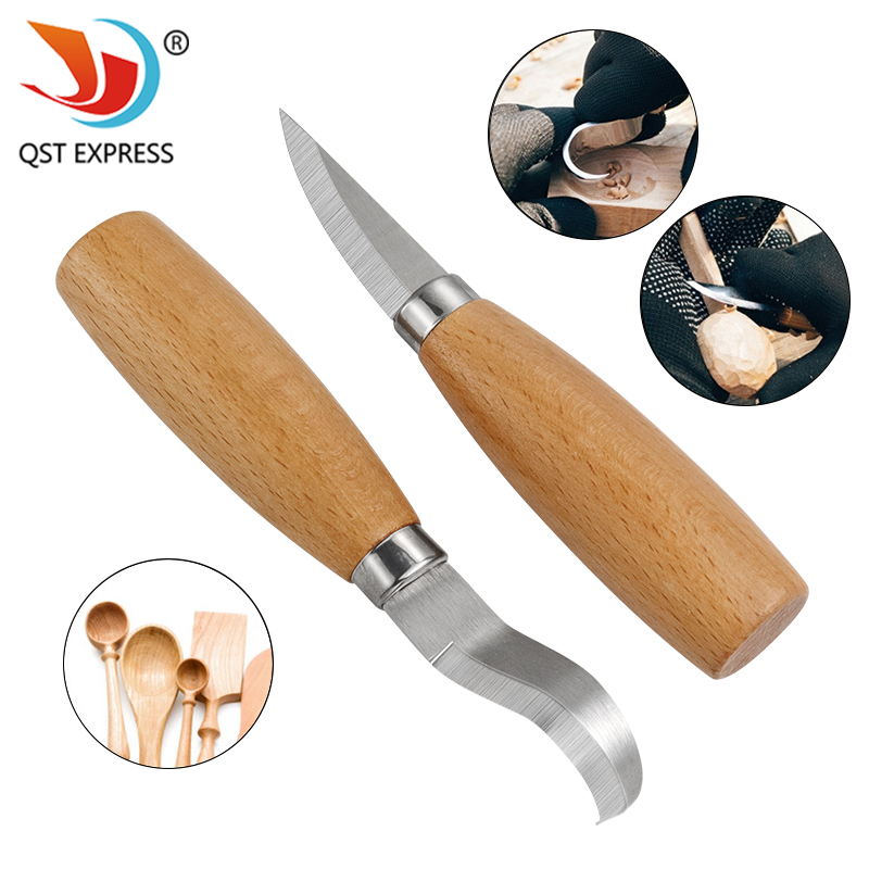 Woodworking Knives - Roestvrij ijzeren vleesmes Beukenhouten handvat Gebogen