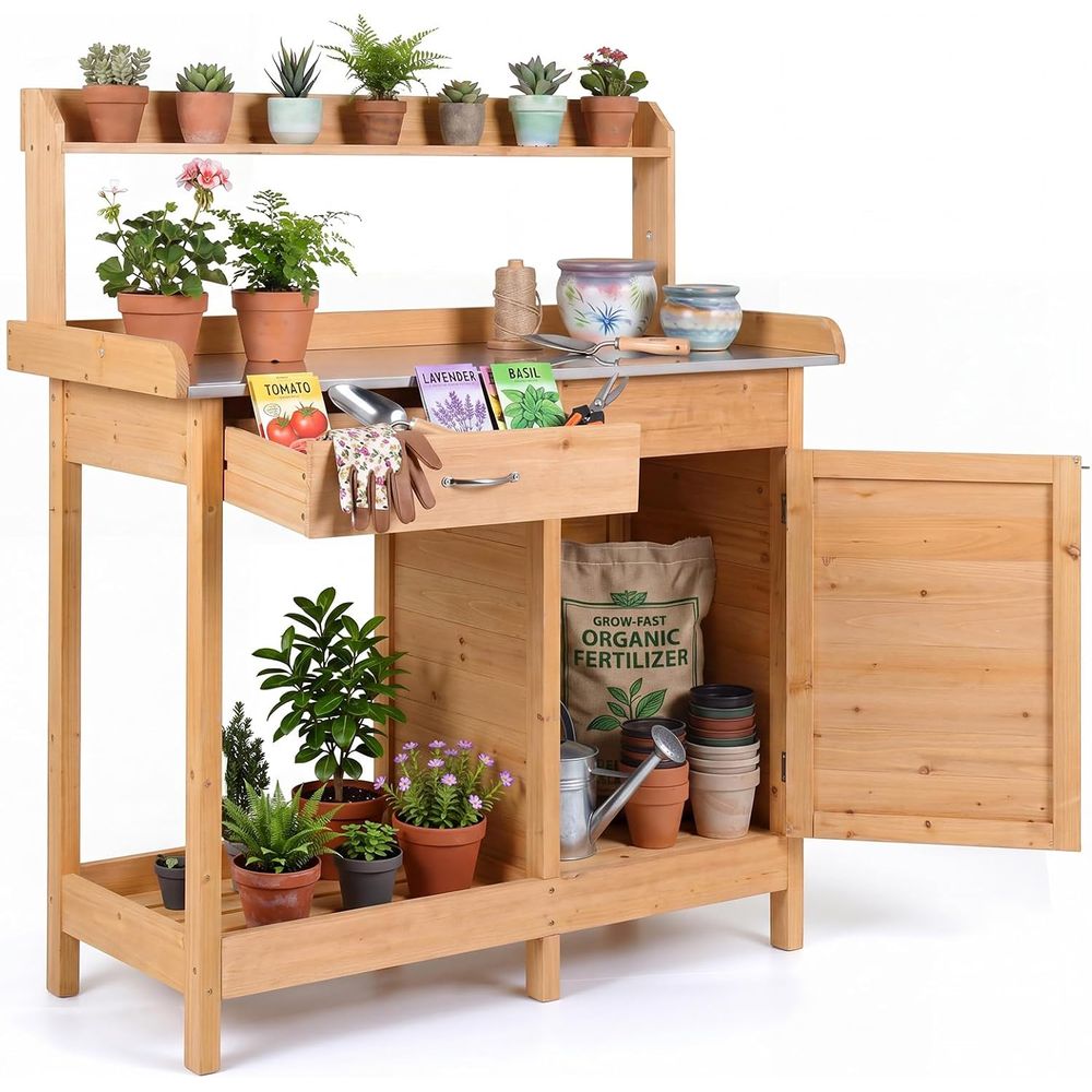 Woodworking Bench - Buitenwerktafel voor planten, houten tuinwerkstation met