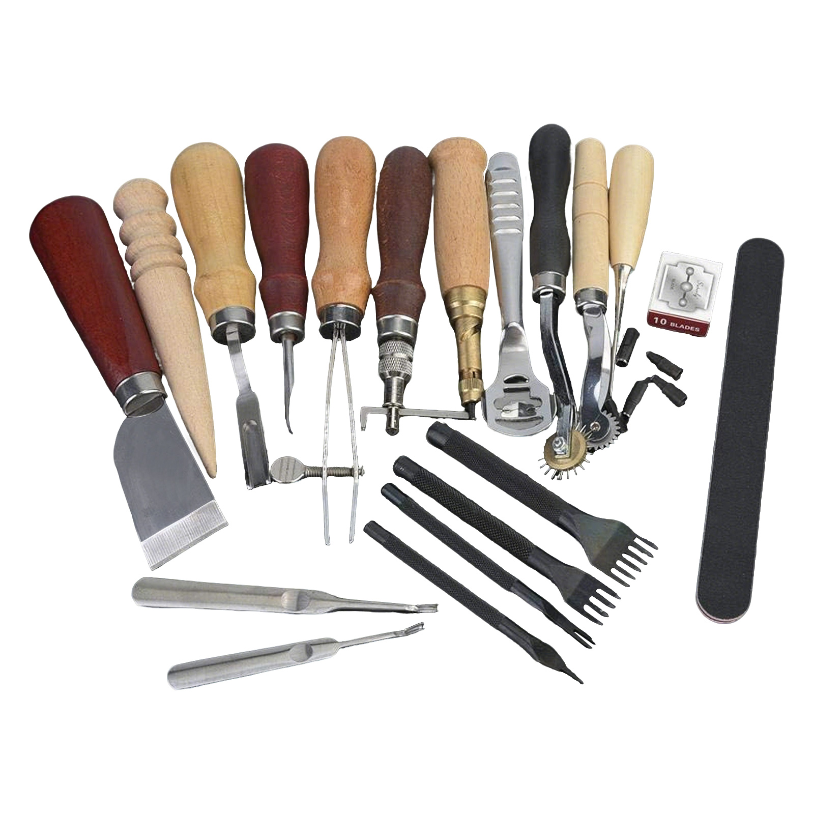 Woodworking Tool Stores - Lederen gereedschap, 19-delige lederbewerkingsset voor naaien,